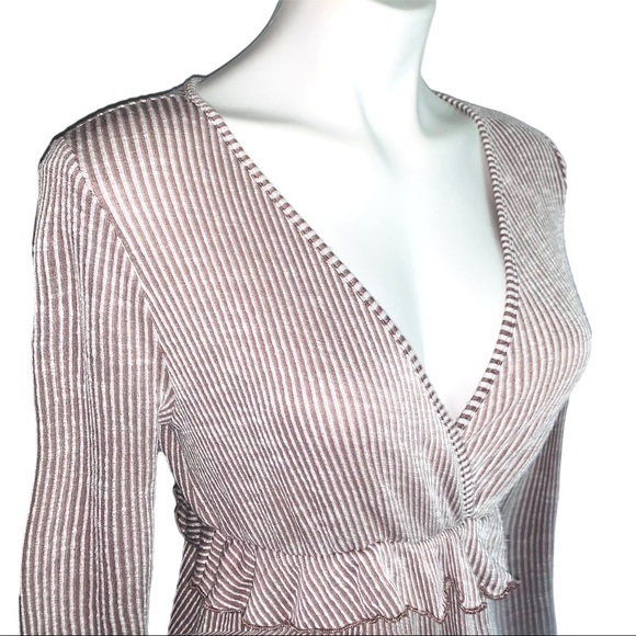 🌼 5 for $30 Caution To The Wind Ruffle Ribbed Crossover Faux Wrap Top - Picture 1 of 7